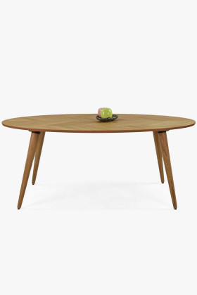 Ovális tölgyfa étkezőasztal halcsontmintás felülettel 190x95 cm